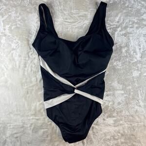 Longitude One Piece Swimsuit Bathing Suit Women's 18W Two Tone Black / White
